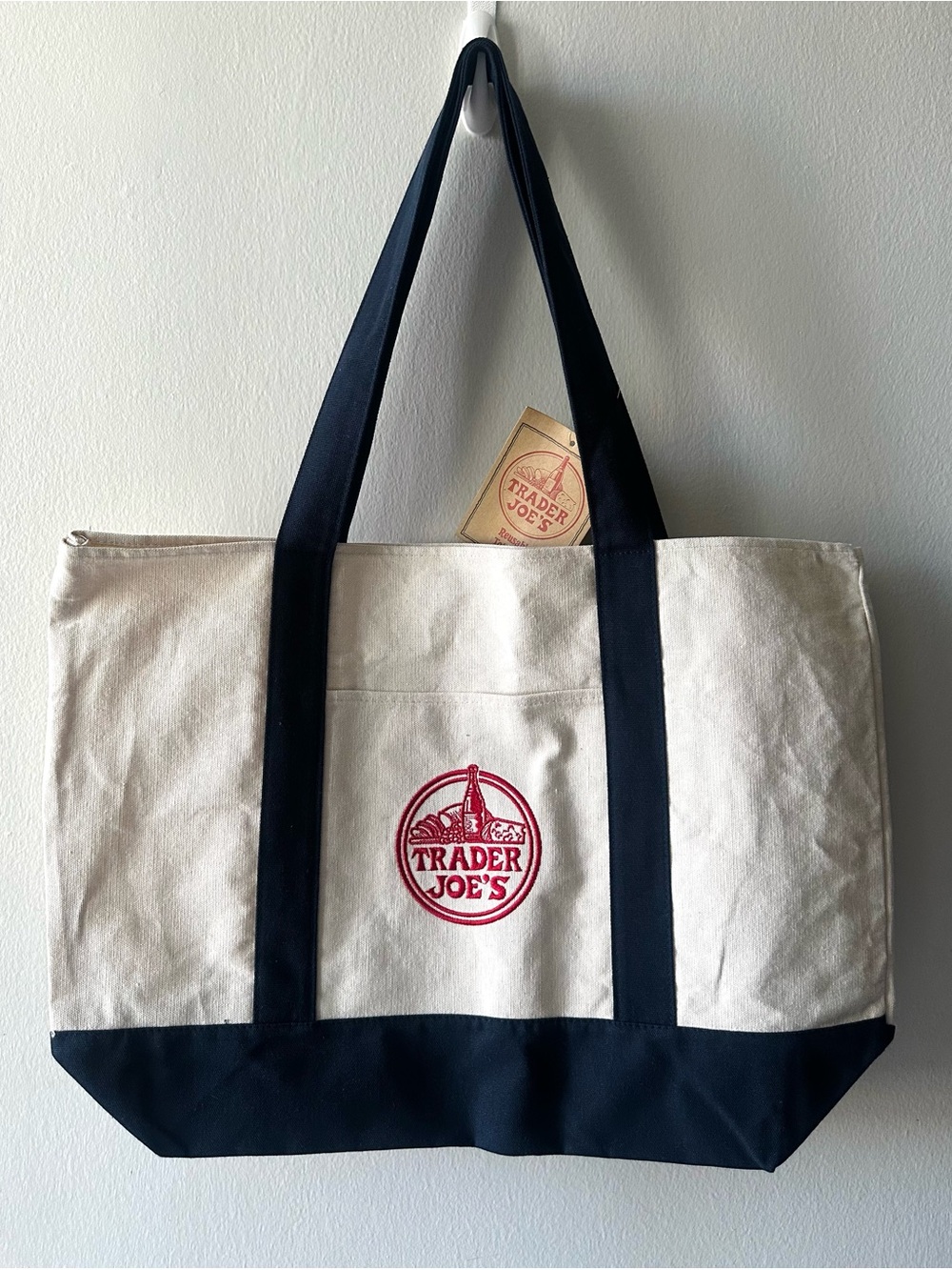 Authentic Trader Joe's Navy Large Canvas Tote Bag New with Tag